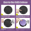 Instructions showing how to use talking pet training buttons for battery installation and voice recording