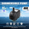 A black submersible pump for a fish tank, showing specifications like 16W power and 800 L/H flow.