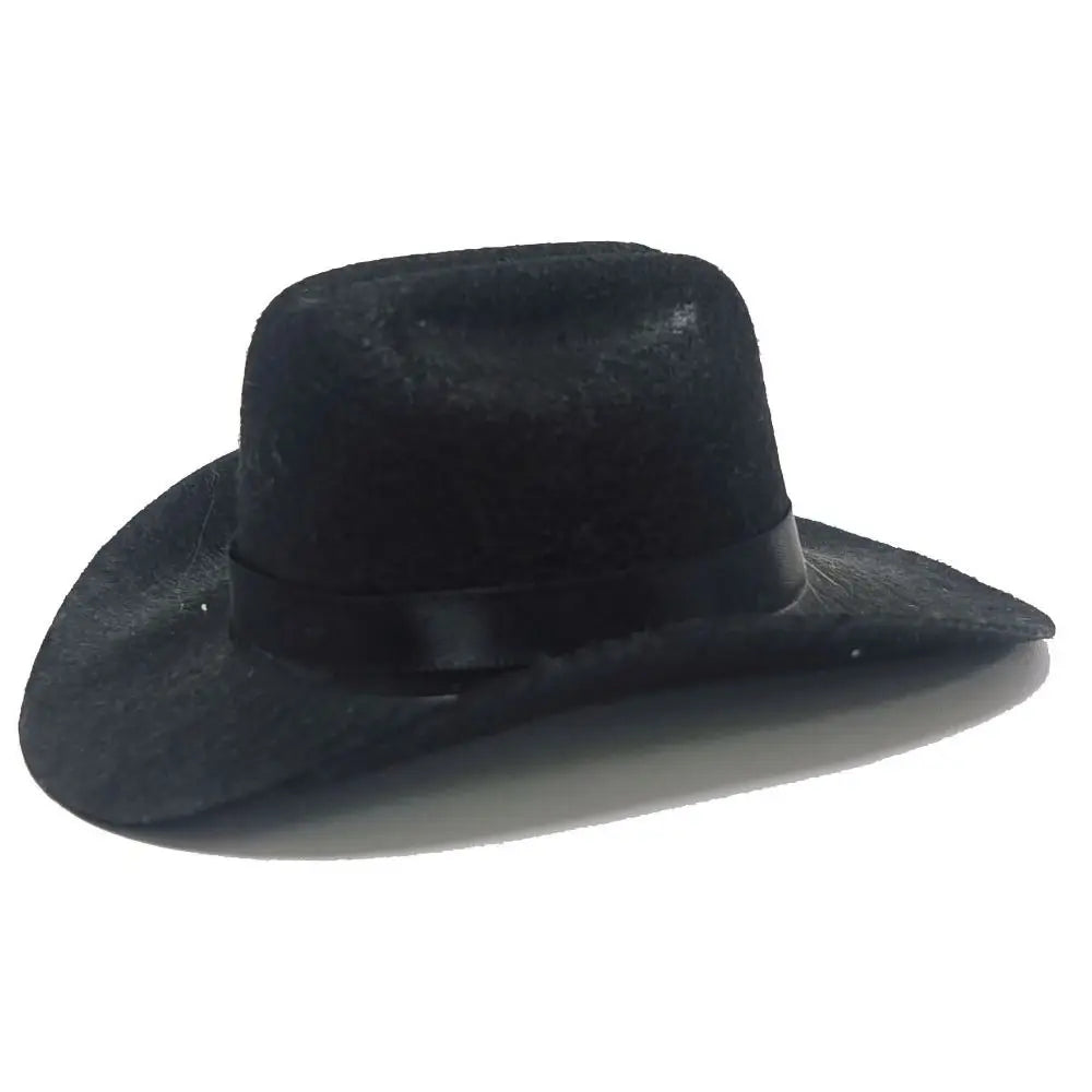 A black felt adjustable cowboy hat shown from above.