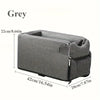 A grey portable pet car seat and booster bed for dogs and cats shown with dimensions.