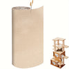 A cylindrical beige cat scratching mat with a wooden post and multiple scratching surfaces.