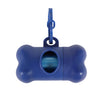 Blue bone-shaped dog waste bag dispenser with a clip for on-the-go cleanup