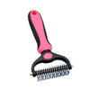A pink and black 2-in-1 pet detangler comb and grooming brush with a flexible comb attachment.