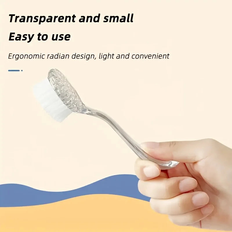 Eine Hand hält eine transparente, ergonomische Radian-Stylingbürste für Haustiere.