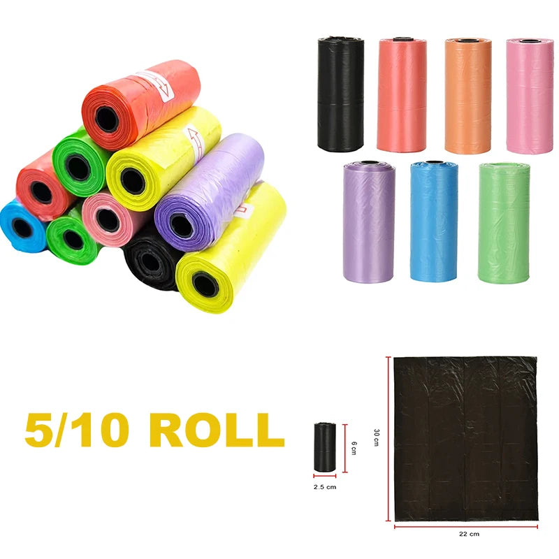 A collection of colorful reusable pet poop bags in various rolls and colors.
