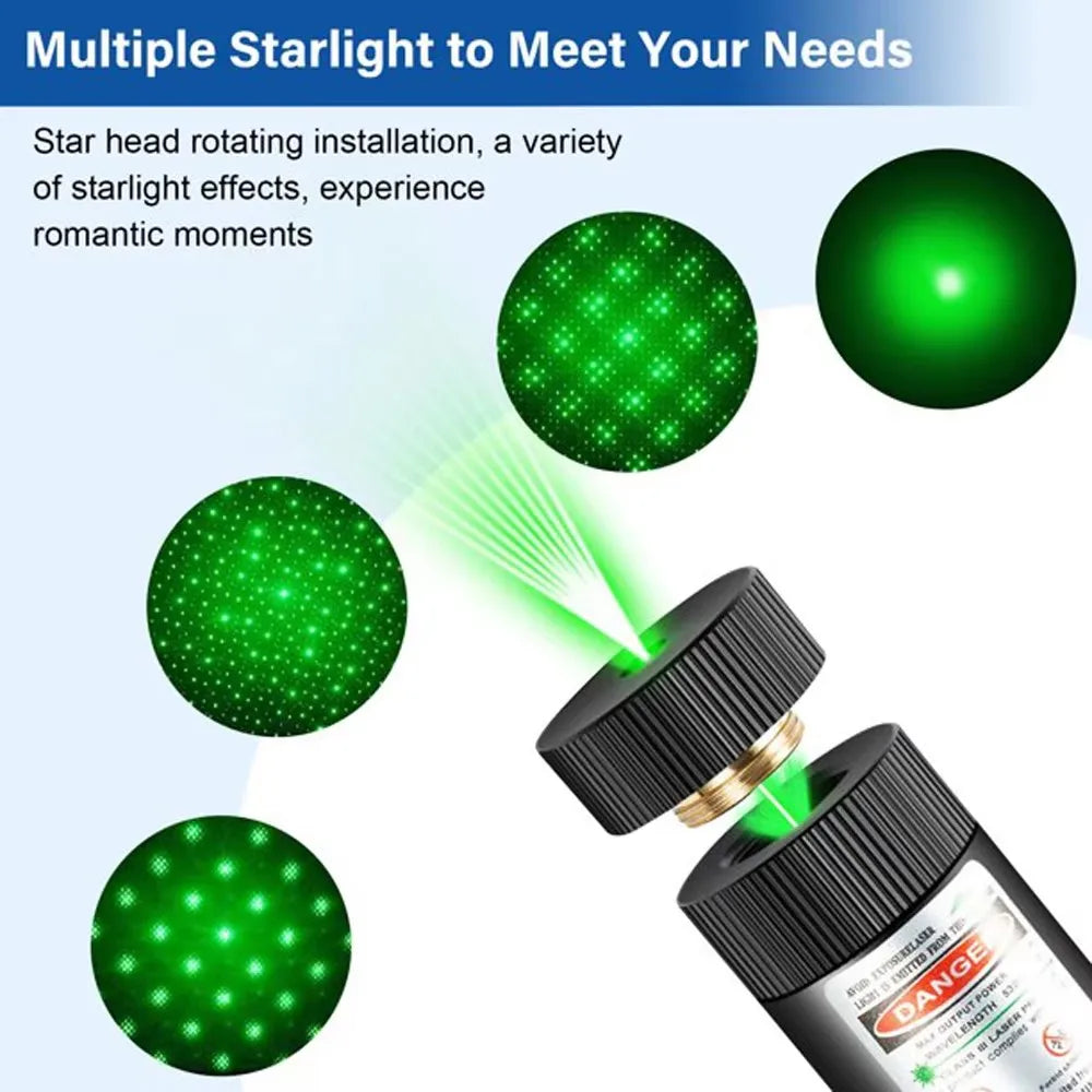 Grüner Starlight-Effekt LED-Laser-Zeigestock-Trainingslampe, die einen hellen Strahl ausstrahlt.