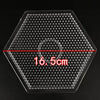 A hexagonal clear plastic tray with small beads and a central ring, marked with a 16.5cm dimension.