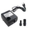 A black submersible pump with a wire and connector is shown on a white background.