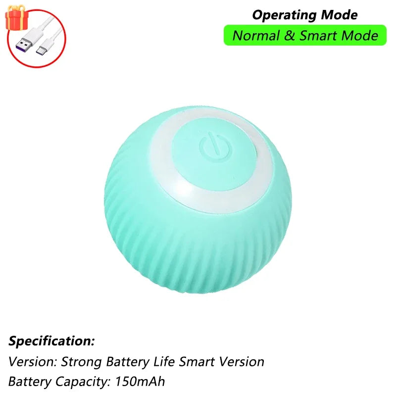 A light blue, spherical electronic toy with a power switch and operating mode indicator.