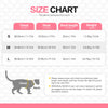Size chart for specialized recovery vest for cats showing measurements for sizes S, M, and L