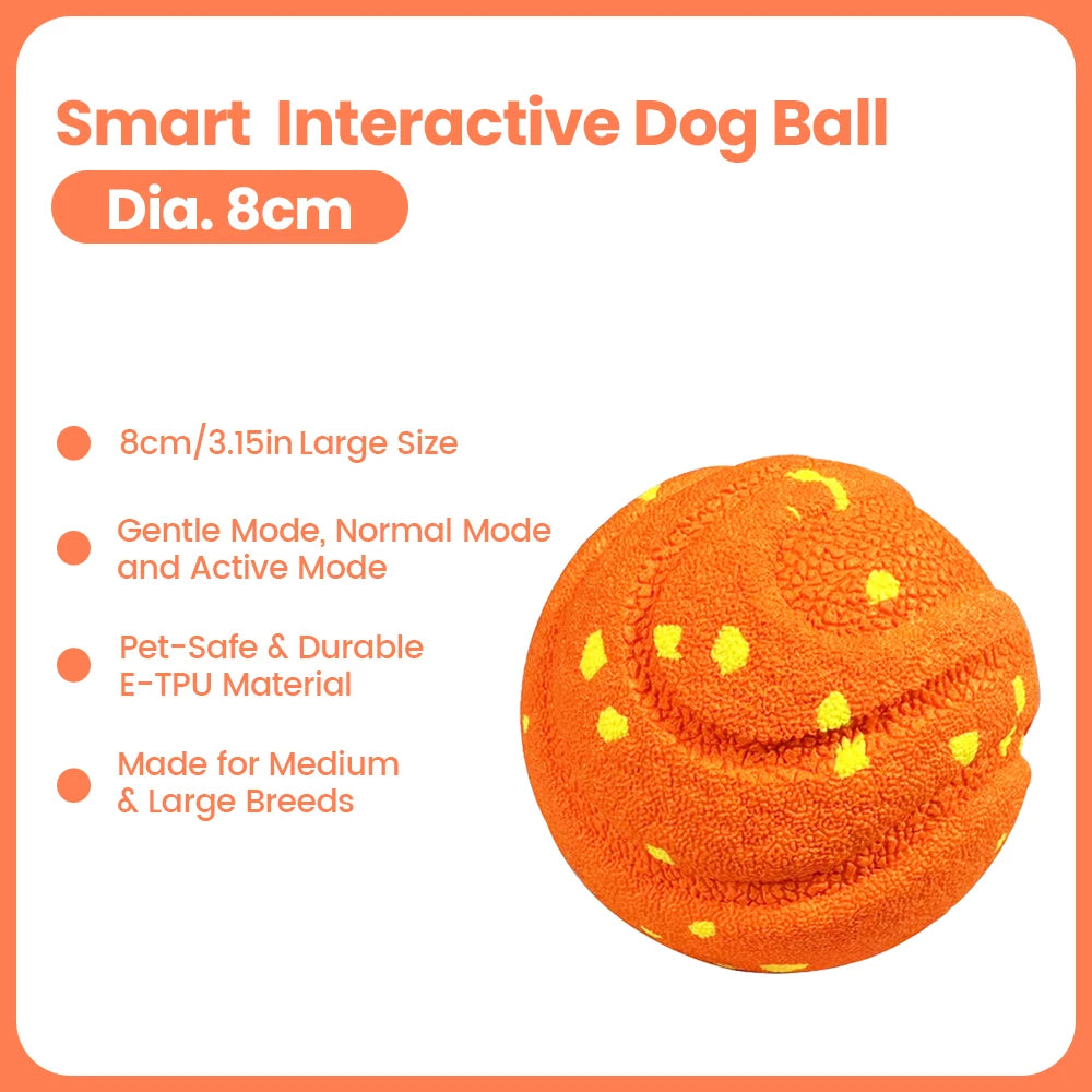 Orange, strukturierte interaktive Hundeball mit gelben Flecken, für mittel- und große Rassen.