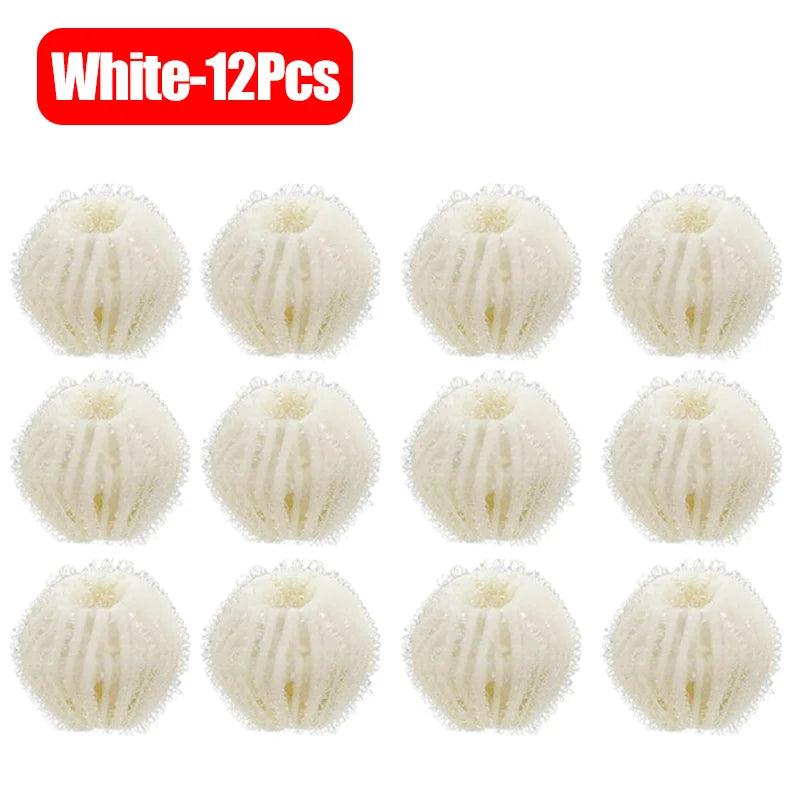 Twelve white reusable lint catchers for laundry
