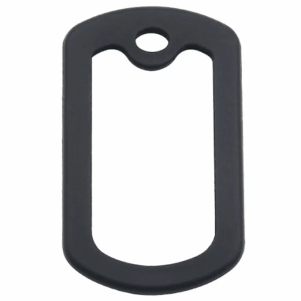 Black silicone dog tag protector muffler with a loop for attachment.