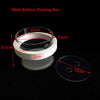 A clear, circular mesh bottom floating box with dimensions and suction cups shown on a dark surface.