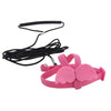 Pink parrot bird harness and leash set with a black strap and pink fabric