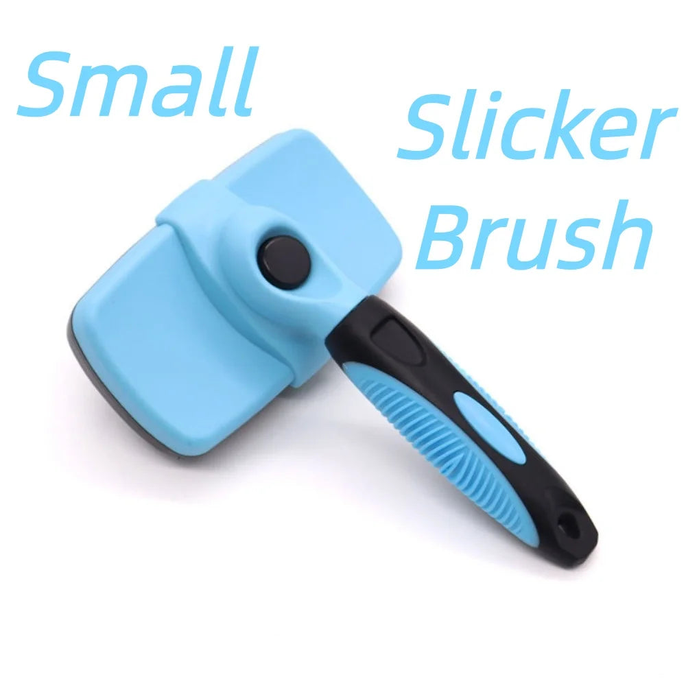 A light blue slicker brush with a black handle and silicone bristles for pet grooming.