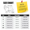 Size chart for a protective recovery suit for dog abdominal wounds showing measurements for different sizes.