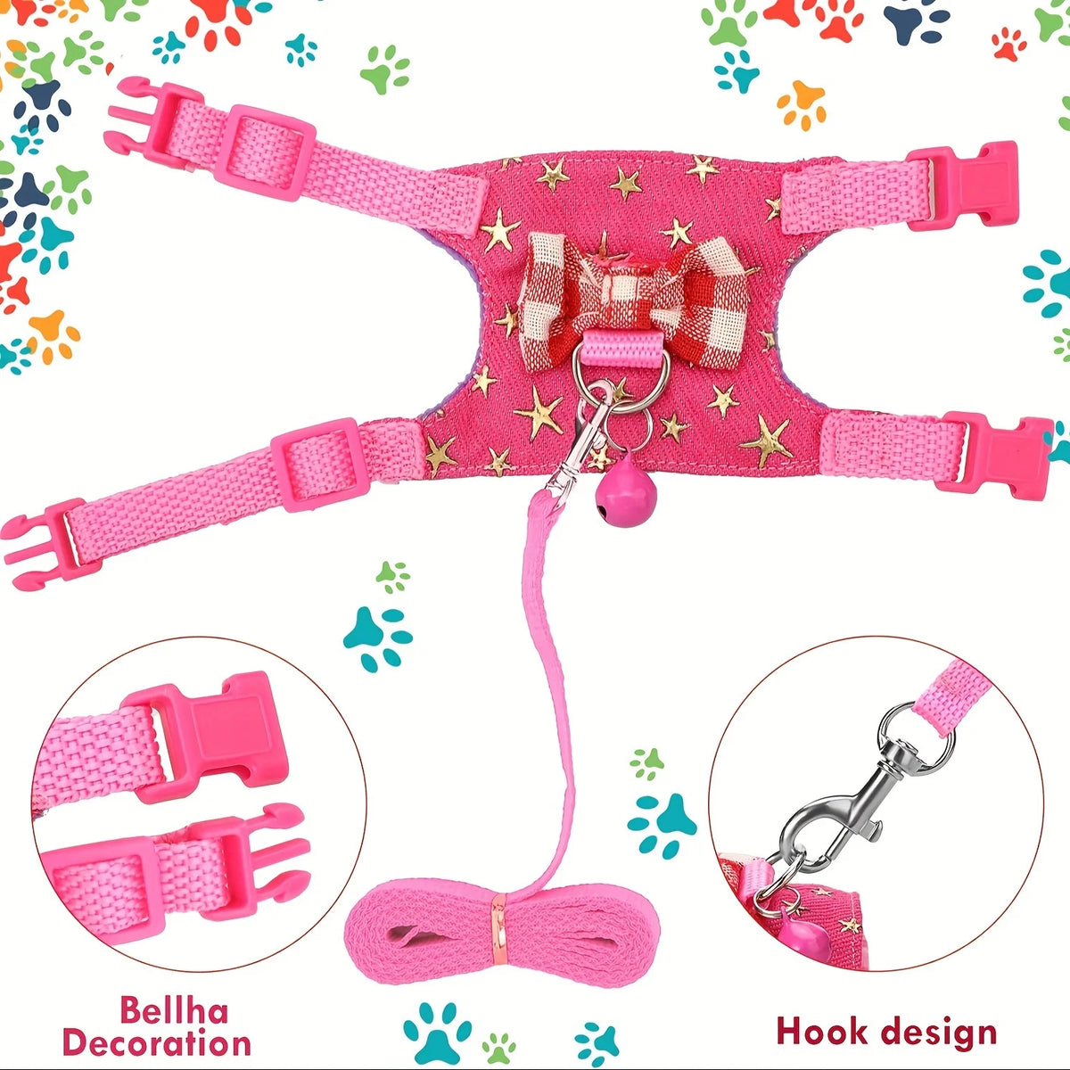 Rosa Hamstergeschirr und Leine zum Spielen mit Haken-Design und Verzierung