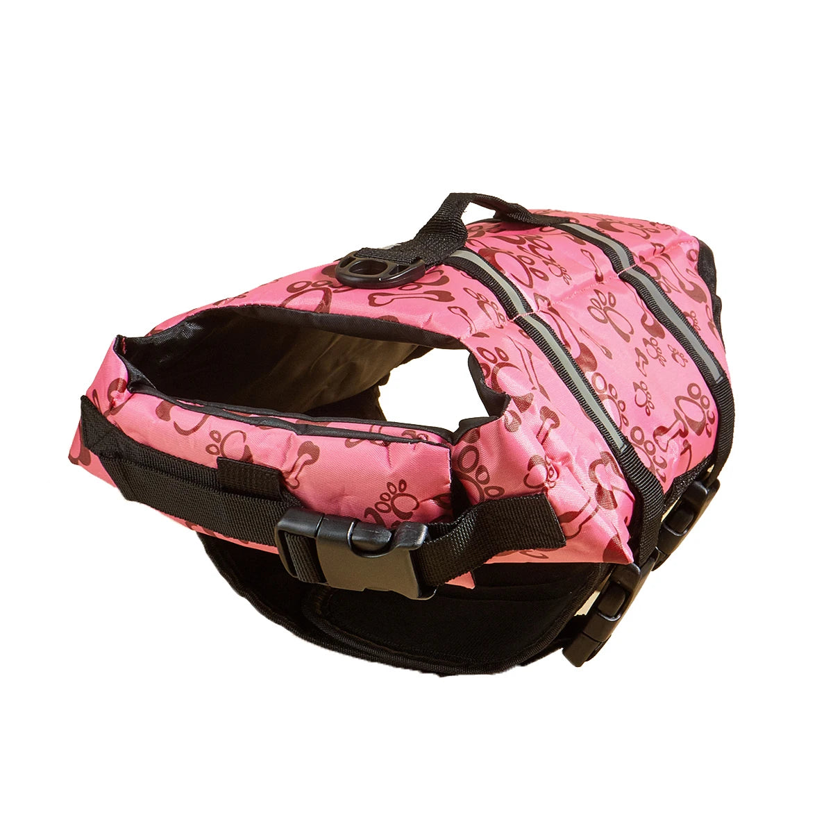 Gilet de sauvetage pour chien rose et noir réfléchissant, conçu pour la nage et la sécurité