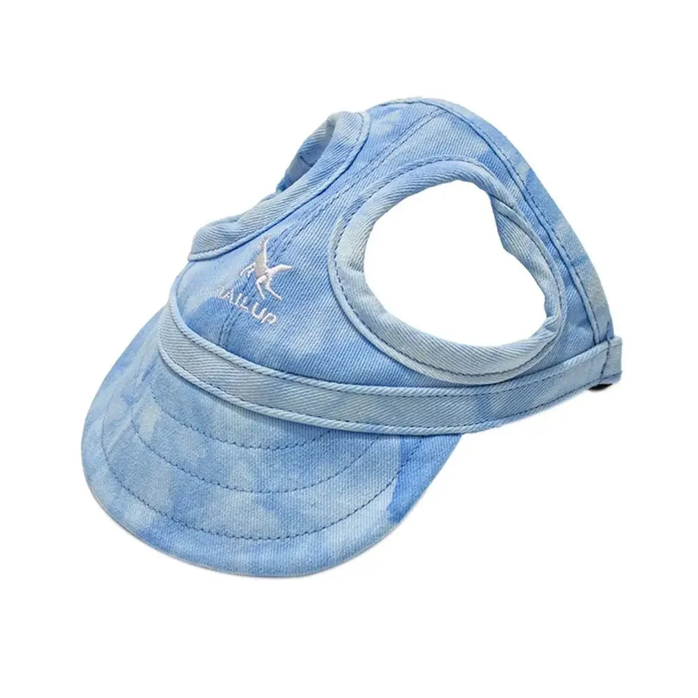 Light blue adjustable pet baseball cap with a mesh back for summer outdoor activities