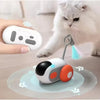 A white interactive automatic pet toy car is shown with a cat interacting with it.