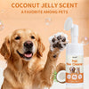 A golden retriever dog happily showing its paw after using an Oiloli Pet Paw Cleaner for a coconut jelly scent.