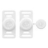 A white silicone airtag holder with a clip and a circular pet tag attachment.