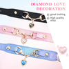 Three diamond love decoration necklaces on black, pink, and blue dog collars