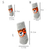 Three knit dog socks with tiger designs in sizes S, M, and L shown vertically.