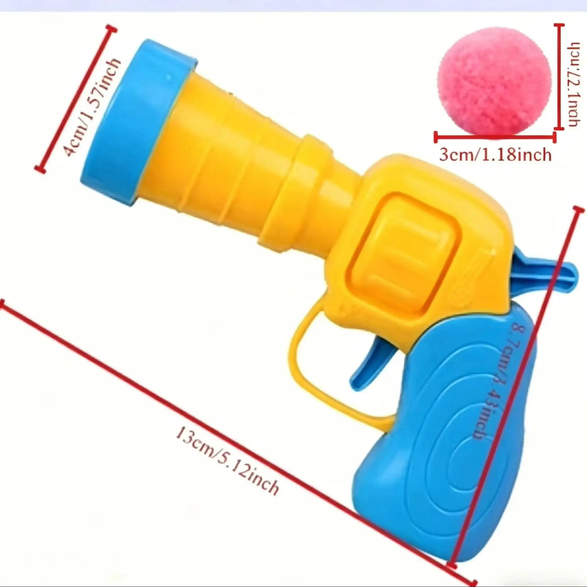 Gelbes und blaues interaktives Katzenspielset mit Düse und blauer Spielzeug mit rosa Plüschball.