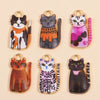 A collection of colorful cat and animal pendant charms for jewelry making, featuring cats in various colors and patterns.