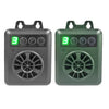 A pair of gray and green ultrasonic anti-barking devices for dogs, showing the on/off switch and sensitivity settings.