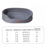 A gray washable waterproof dog bed mat with various size options listed below the product.