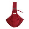 A deep red pet carrier sling bag designed for dogs and cats.