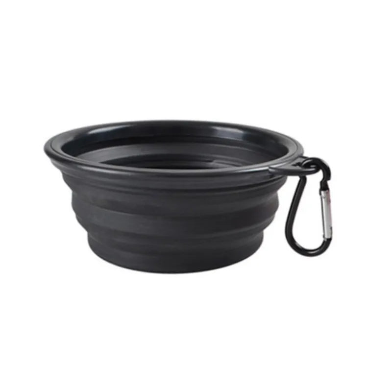 Black collapsible silicone pet travel bowl for food and water