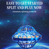 A blue LED flying boomerang ball with glowing lights is shown hovering above the Earth.