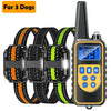 Black remote dog training collar with LCD display and green accents for three dogs