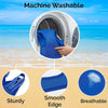 Blue pet nail trimming hammock shown being placed inside a washing machine, highlighting its sturdy edge and breathable mater
