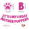 Set of pink glitter paw print letter B and text banner for a dog birthday party decor