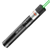 A black laser pointer with a green beam, designed for cats and presentations.
