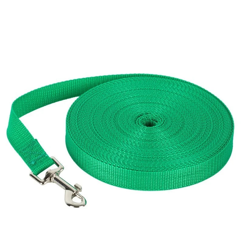 A roll of green durable nylon dog training leash.