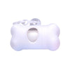 White bone-shaped poop bag dispenser with a clip.
