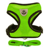 A bright lime green adjustable pet harness and leash set for dogs and cats