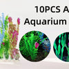 A set of 10 artificial aquarium plants featuring various green, red, and blue foliage.