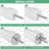 Installation steps showing how to install a bird rope perch stand using a washer and nut.