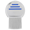 Stainless steel lice removal comb with blue indicator lines and fine teeth