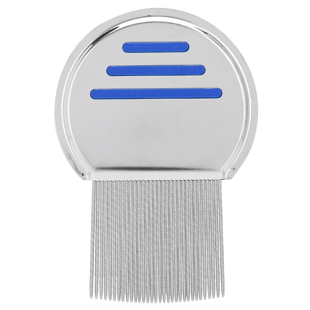 Stainless steel lice removal comb with blue indicator lines and fine teeth