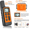 An orange electric dog training collar with a black casing and remote control device.