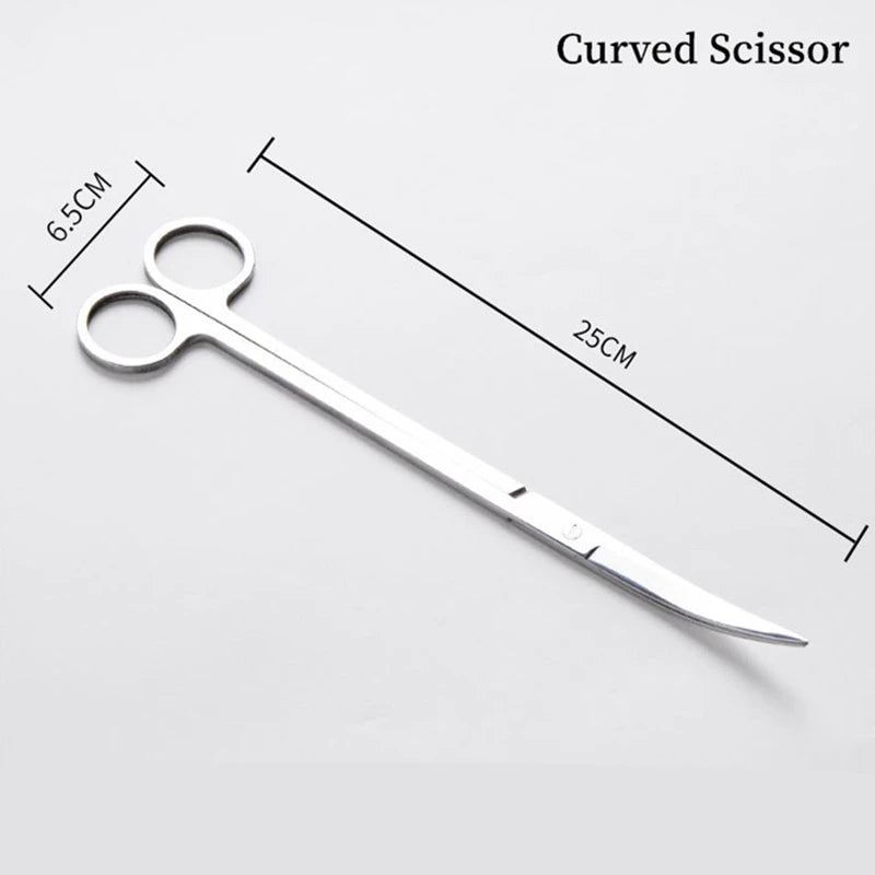 Pinza curva de acero inoxidable con hoja de 25cm y mango de 6.5cm para limpiar acuarios.