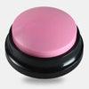 A pink recordable talking button for dog training with a black base.